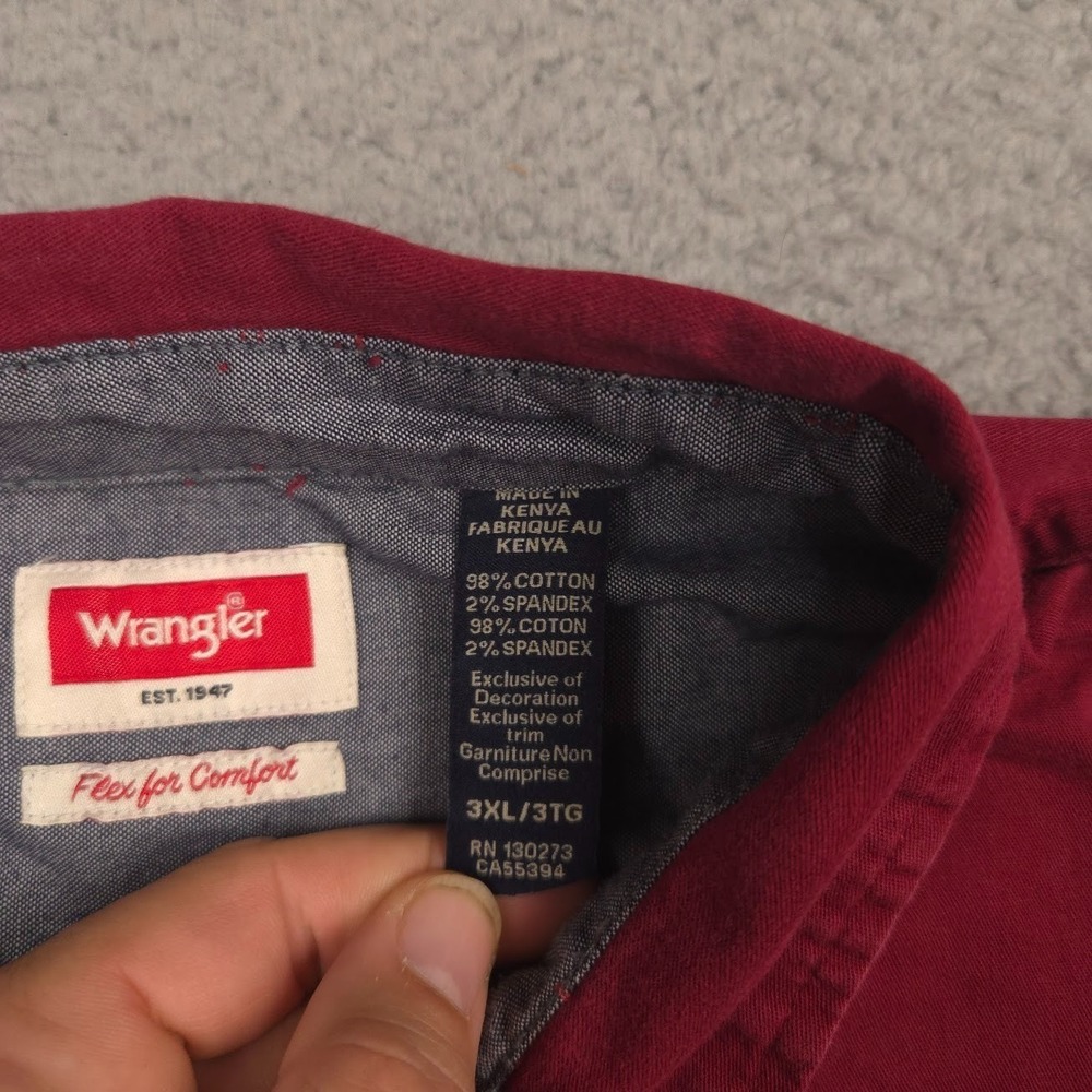 Wrangler Flex for Comfort Men 3XL Maroon Short Sleeve Button Shirt Stretch - Picture 3 of 11